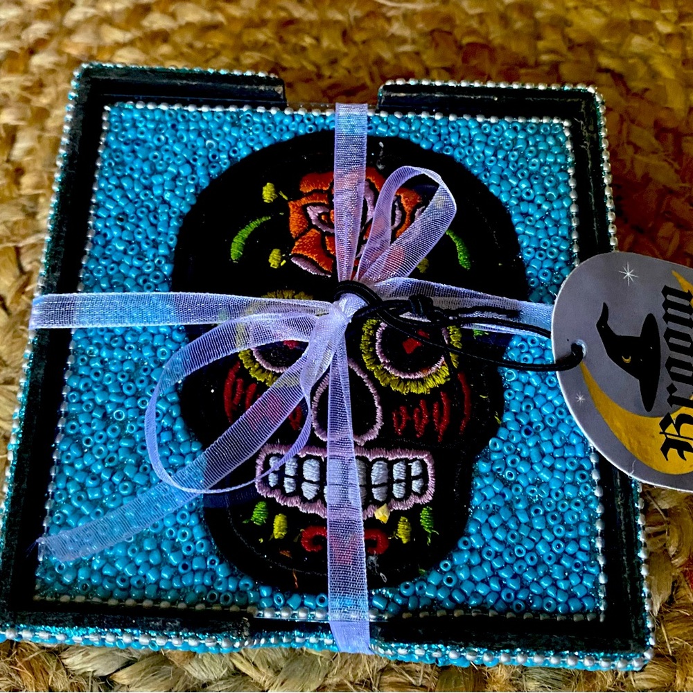 Day of Dead Halloween Beaded Coasters 🖤🎃💜🎃🩵
